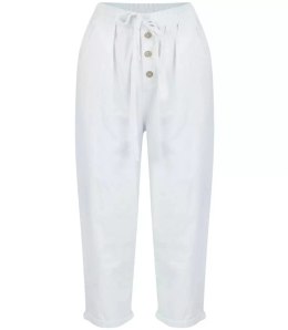 Letnie lniane spodnie spodenki chinosy 3/4 (Biały) 40