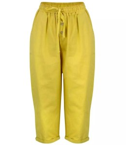Letnie lniane spodnie spodenki chinosy 3/4 (Żółty) 40