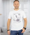 Męski t-shirt koszulka krótki rękaw z marynistycznym motywem (Biały) XXL