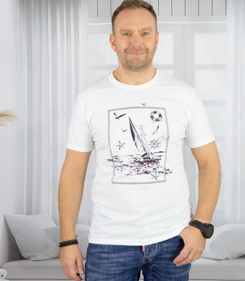 Męski t-shirt koszulka krótki rękaw z marynistycznym motywem (Biały) XXL Męski t-shirt koszulka krótki rękaw z marynistycznym motywem (Biały) XXL