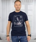Męski t-shirt koszulka krótki rękaw z marynistycznym motywem (Granatowy) XXL