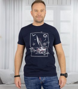 Męski t-shirt koszulka krótki rękaw z marynistycznym motywem (Granatowy) XXL