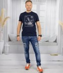 Męski t-shirt koszulka krótki rękaw z marynistycznym motywem (Granatowy) XXL