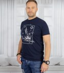 Męski t-shirt koszulka krótki rękaw z marynistycznym motywem (Granatowy) XXL