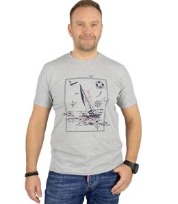 Męski t-shirt koszulka krótki rękaw z marynistycznym motywem (Szary) XXL