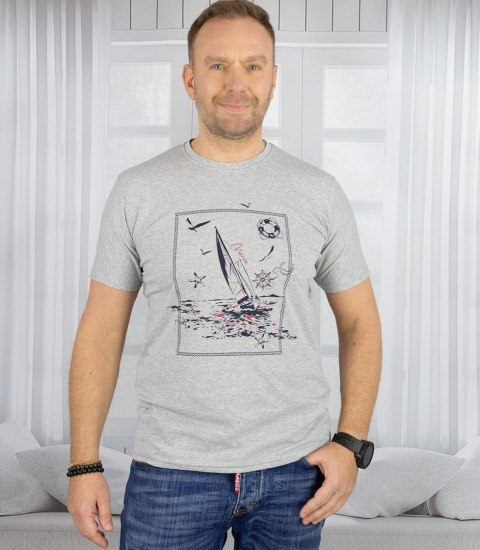 Męski t-shirt koszulka krótki rękaw z marynistycznym motywem (Szary) XXL Męski t-shirt koszulka krótki rękaw z marynistycznym motywem (Szary) XXL