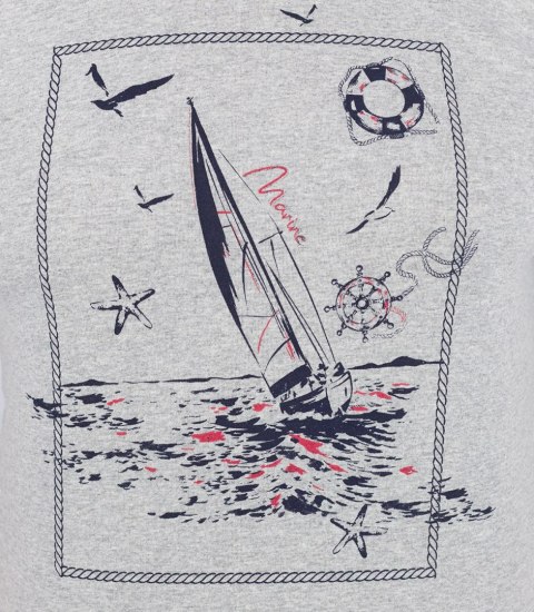 Męski t-shirt koszulka krótki rękaw z marynistycznym motywem (Szary) XXL Męski t-shirt koszulka krótki rękaw z marynistycznym motywem (Szary) XXL