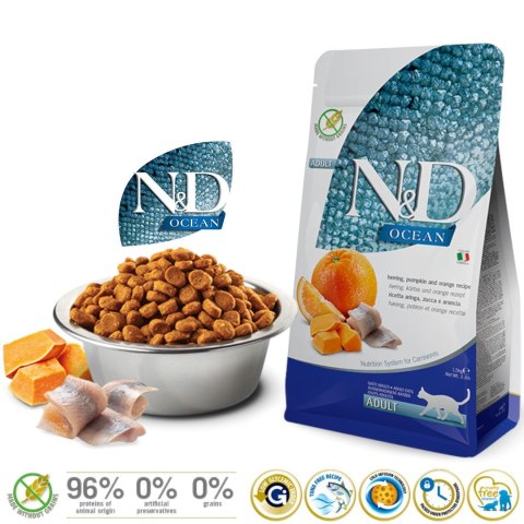 FARMINA N&D Ocean Herring, Pumpkin & Orange Adult - sucha karma dla kota - 1,5kg FARMINA N&D Ocean Herring, Pumpkin & Orange Adult - sucha karma dla kota - 1,5kg