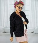 Krótki kardigan sweter rozpinany z puszystej dzianiny "COCO CHIC" (Czarny) S/M