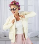 Krótki kardigan sweter rozpinany z puszystej dzianiny "COCO CHIC" (Ecru) S/M