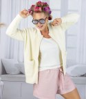 Krótki kardigan sweter rozpinany z puszystej dzianiny "COCO CHIC" (Ecru) S/M