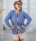 Krótki kardigan sweter rozpinany z puszystej dzianiny "COCO CHIC" (Niebieski) S/M