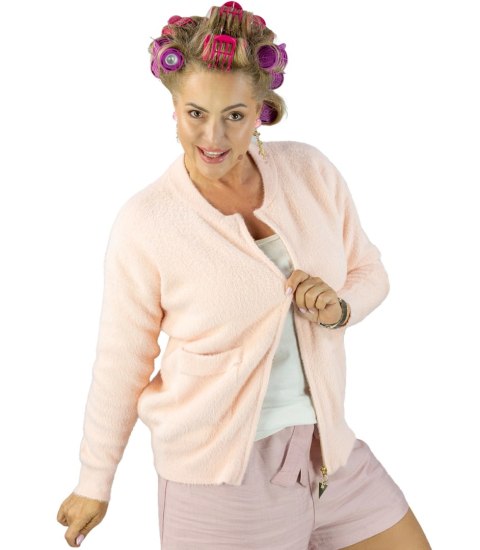Krótki kardigan sweter rozpinany z puszystej dzianiny "COCO CHIC" (Różowy) S/M Krótki kardigan sweter rozpinany z puszystej dzianiny "COCO CHIC" (Różowy) S/M