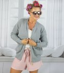 Krótki kardigan sweter rozpinany z puszystej dzianiny "COCO CHIC" (Szary) S/M