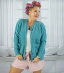 Krótki kardigan sweter rozpinany z puszystej dzianiny "COCO CHIC" (Zielony) S/M