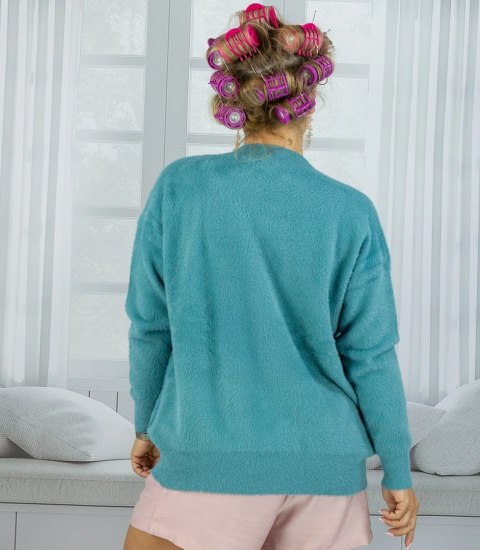 Krótki kardigan sweter rozpinany z puszystej dzianiny "COCO CHIC" (Zielony) S/M Krótki kardigan sweter rozpinany z puszystej dzianiny "COCO CHIC" (Zielony) S/M