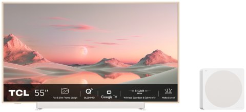 Telewizor TCL NXTFrame 55A300 PRO QLED 55'' 4K Ultra HD 144Hz Google TV Dolby Vision IQ Biały Telewizor TCL NXTFrame 55A300 PRO QLED 55'' 4K Ultra HD 144Hz Google TV Dolby Vision IQ Biały