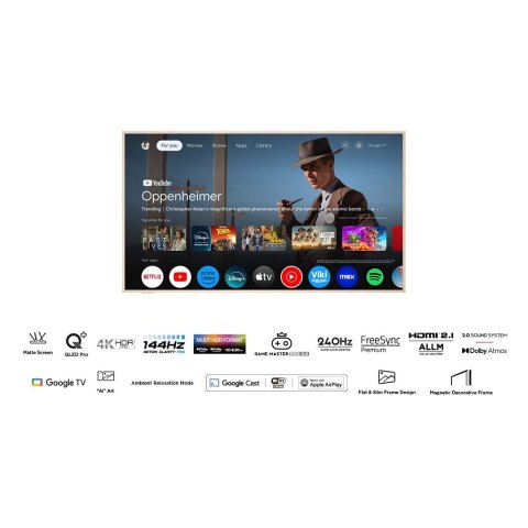 Telewizor TCL NXTFrame 55A300W QLED 55'' 4K Ultra HD 144Hz Google TV Dolby Vision IQ Biały Telewizor TCL NXTFrame 55A300W QLED 55'' 4K Ultra HD 144Hz Google TV Dolby Vision IQ Biały
