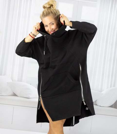 Damska długa bluza z kapturem oversize z suwakami LILIANA L/XL Damska długa bluza z kapturem oversize z suwakami LILIANA L/XL