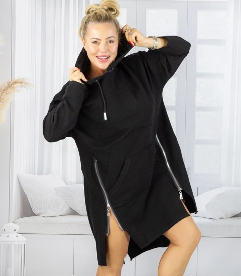 Damska długa bluza z kapturem oversize z suwakami LILIANA L/XL Damska długa bluza z kapturem oversize z suwakami LILIANA L/XL