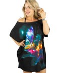 Sukienka czarna tunika z kolorowym nadrukiem i kieszeniami PERLA (Wielokolorowy || Czarny) L/XL
