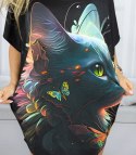 Sukienka czarna tunika z kolorowym nadrukiem i kieszeniami PERLA (Wielokolorowy || Czarny) L/XL