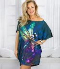 Sukienka czarna tunika z kolorowym nadrukiem i kieszeniami PERLA (Wielokolorowy || Czarny) L/XL