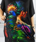 Sukienka czarna tunika z kolorowym nadrukiem i kieszeniami PERLA (Wielokolorowy || Czarny) L/XL