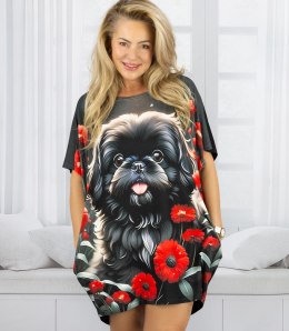 Sukienka czarna tunika z kolorowym nadrukiem i kieszeniami PERLA (Wielokolorowy || Czarny) L/XL