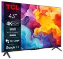 Telewizor TCL 43P655 LED 43'' 4K Ultra HD Google TV Dolby Vision DVB-T2 Czarny