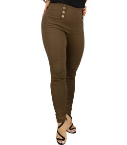 Dasmkie dopasowane spodnie legginsy z wysokim stanem VALERIA (Brązowy) M/L