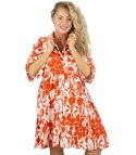 Lużna sukienka midi z falbankami w print all over CLARA (Pomarańczowy || Biały || Wielokolorowy) M/L
