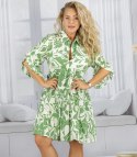 Lużna sukienka midi z falbankami w print all over CLARA (Zielony || Biały || Wielokolorowy) M/L