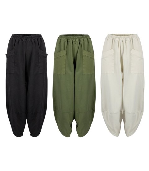 Luźne spodnie oversize baggy bawełniane duże kieszenie IRMINA (Beżowy) Luźne spodnie oversize baggy bawełniane duże kieszenie IRMINA (Beżowy)