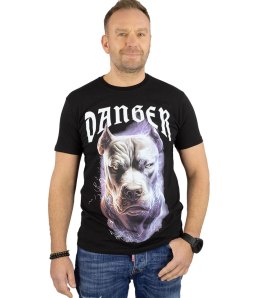 Męski t-shirt koszulka krótki rękaw z nadukiem z psem (Czarny) XXL