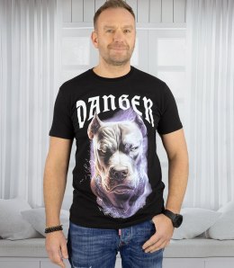 Męski t-shirt koszulka krótki rękaw z nadukiem z psem (Czarny) XXL