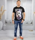 Męski t-shirt koszulka krótki rękaw z nadukiem z psem (Czarny) XXL