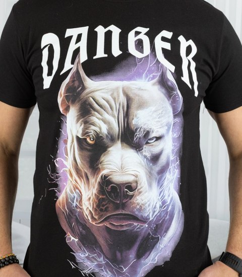 Męski t-shirt koszulka krótki rękaw z nadukiem z psem (Czarny) XXL Męski t-shirt koszulka krótki rękaw z nadukiem z psem (Czarny) XXL