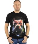 Męski t-shirt koszulka krótki rękaw z nadukiem z psem (Czarny) XXL