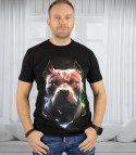 Męski t-shirt koszulka krótki rękaw z nadukiem z psem (Czarny) XXL