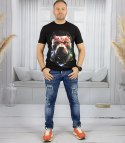 Męski t-shirt koszulka krótki rękaw z nadukiem z psem (Czarny) XXL