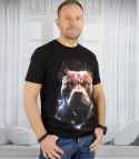 Męski t-shirt koszulka krótki rękaw z nadukiem z psem (Czarny) XXL