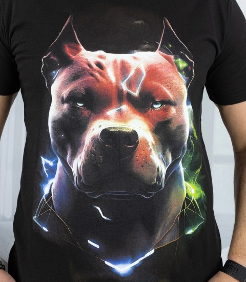 Męski t-shirt koszulka krótki rękaw z nadukiem z psem (Czarny) XXL Męski t-shirt koszulka krótki rękaw z nadukiem z psem (Czarny) XXL