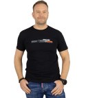 Męski t-shirt koszulka krótki rękaw ze sportowym nadrukiem (Czarny) 3XL