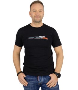 Męski t-shirt koszulka krótki rękaw ze sportowym nadrukiem (Czarny) 3XL