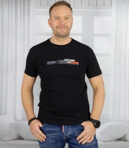 Męski t-shirt koszulka krótki rękaw ze sportowym nadrukiem (Czarny) 3XL