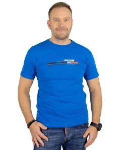 Męski t-shirt koszulka krótki rękaw ze sportowym nadrukiem (Niebieski) 3XL