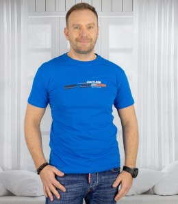 Męski t-shirt koszulka krótki rękaw ze sportowym nadrukiem (Niebieski) 3XL