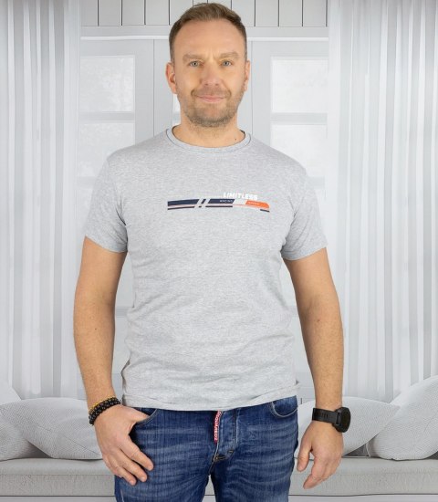 Męski t-shirt koszulka krótki rękaw ze sportowym nadrukiem (Szary) 3XL Męski t-shirt koszulka krótki rękaw ze sportowym nadrukiem (Szary) 3XL