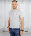 Męski t-shirt koszulka krótki rękaw ze sportowym nadrukiem (Szary) 3XL